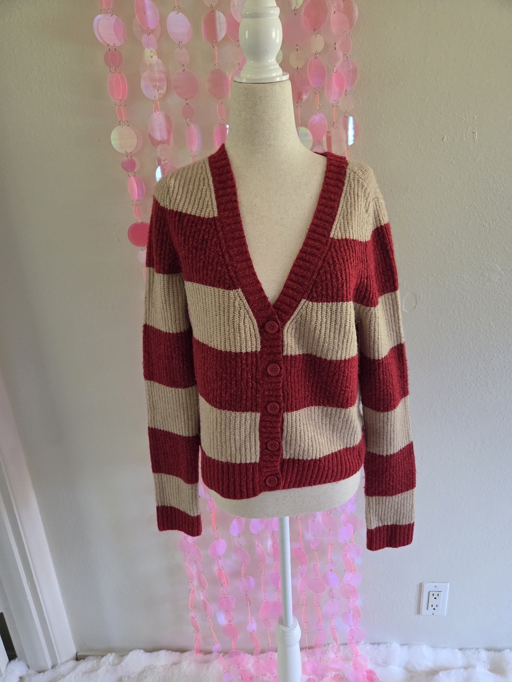 Vintage American Eagle Cherry Cola Striped Cozy Cardigan